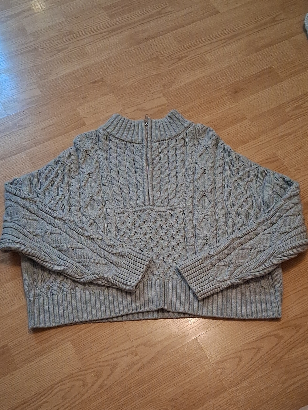 Women's Cable Knit Half-Zip Sweater in Light Gray